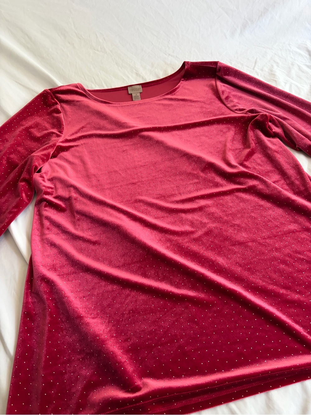 Chico's Easywear Velvet Long Sleeve Top with Rhinestones - Deep Rose Sizes 3 (XL